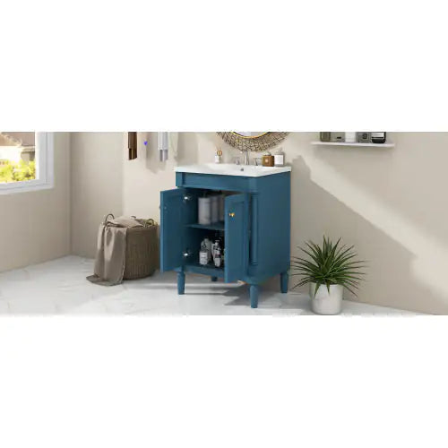 2-Tier Bathroom Vanity With Top Sink and Storage Cabinet
