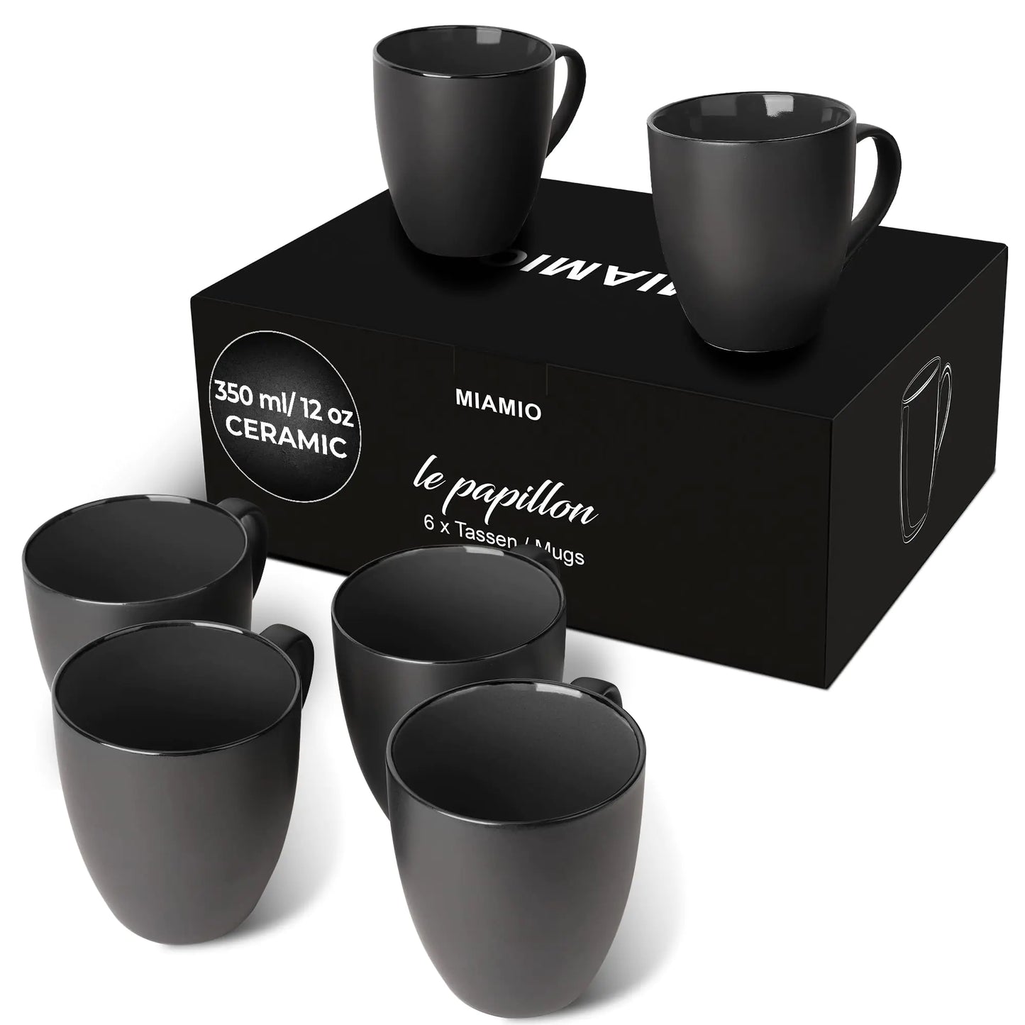 Set of 6 Stoneware Coffee Mugs 12 Oz