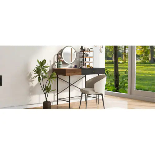 Makeup Vanity Desk With 3-Mode Lighted Mirror and Wireless Charging Station