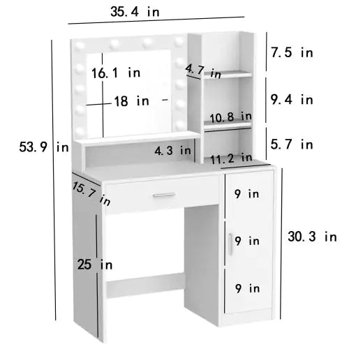 Large Three Level Vanity Desk With Mirror Lights