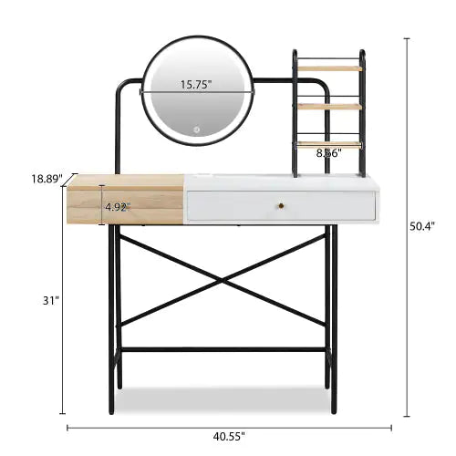 Makeup Vanity Desk With 3-Mode Lighted Mirror & Wireless Charging Station