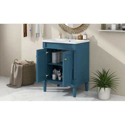2-Tier Bathroom Vanity With Top Sink and Storage Cabinet