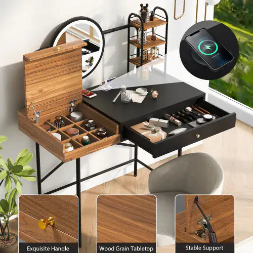 Makeup Vanity Desk With 3-Mode Lighted Mirror and Wireless Charging Station