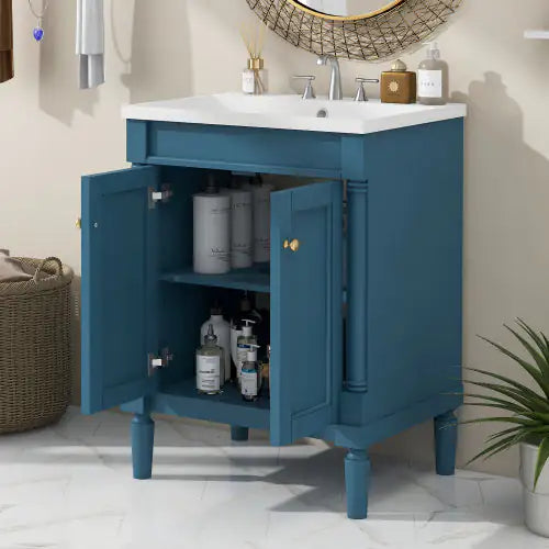 2-Tier Bathroom Vanity With Top Sink and Storage Cabinet