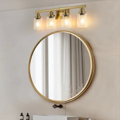 Gold 4 Lamp Vanity Light With Clear Glass Shade