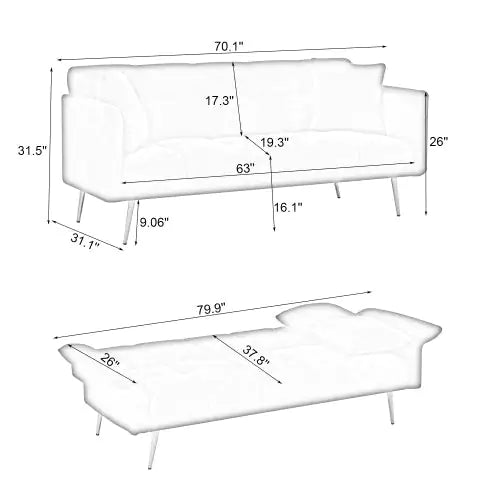 Futon Convertible Double Sofa Bed With Folding Armrests