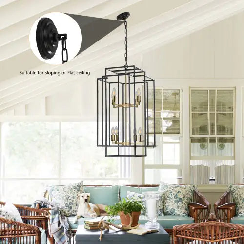 8 Lights Black & Gold Lantern Tiered Chandelier