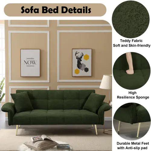 Convertible Futon Sofa Bed With Folding Armrests