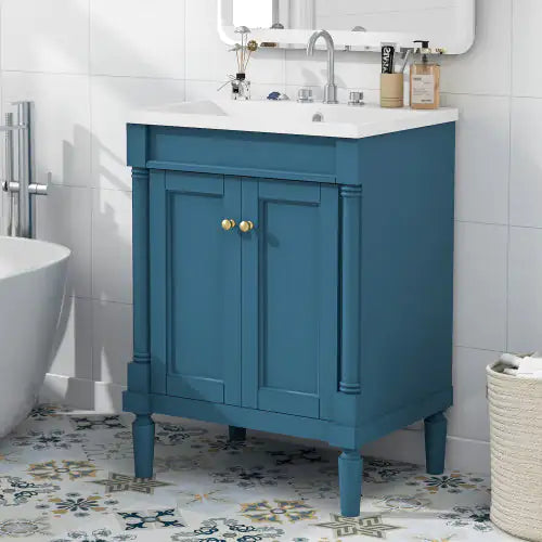 2-Tier Bathroom Vanity With Top Sink and Storage Cabinet