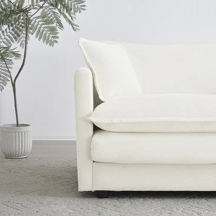 Modern Fabric Double Sofa With 4 Pillows