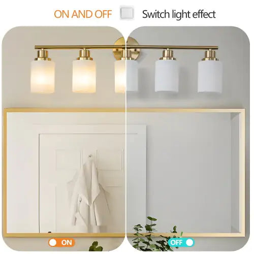 5 Gold Bathroom Vanity Lamp, Frosted Glass Shade