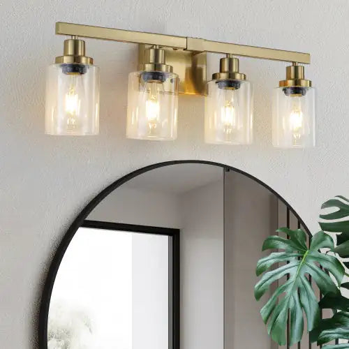 Gold 4 Lamp Vanity Light With Clear Glass Shade