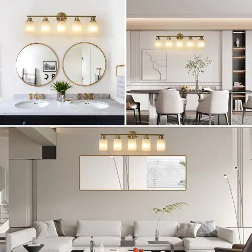 5 Gold Bathroom Vanity Lamp, Frosted Glass Shade