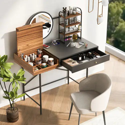 Makeup Vanity Desk With 3-Mode Lighted Mirror and Wireless Charging Station