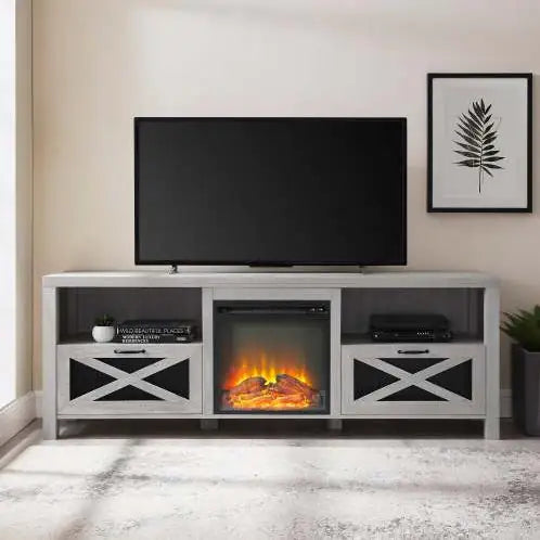 Stone Grey Fireplace TV