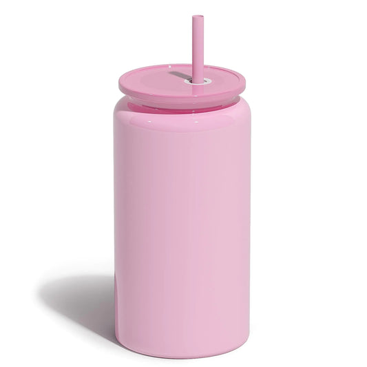 UIRZOTN Glass Cups with Lids and Straws 16oz Stainless Steels Cups Beer Cups Iced Coffee Cup Smoothie Cup Sublimation Tumbler Pink (Smooth Polished Finish Sublimatable)