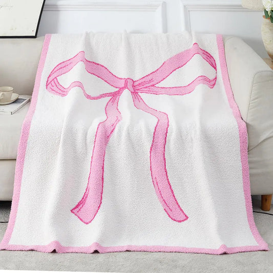50" x 60" Bed Throw Blanket Bow Pattern Throw Blanket for Home Decor and Gift Microfiber Blanket Bow Blanket Plush Bedding Soft Cozy Fluffy Throw Blankets for Couch Sofa (G)