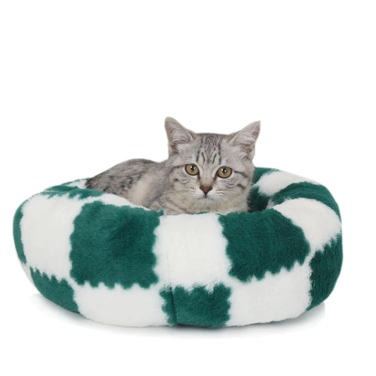 wrkfree Extra Small Kitten Bed Round Donut Cat Bed Washable Luxury Anti Slip Bottom Cute Modern Beds with Jacquard Shaggy Plush 16 in