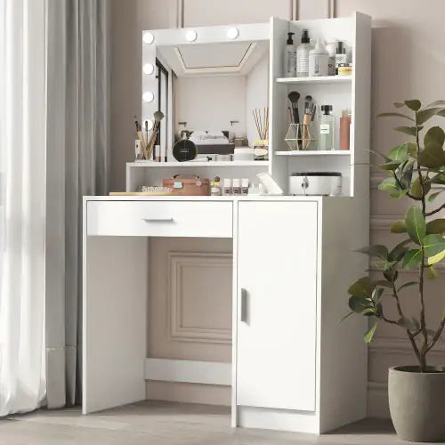 Large Three Level Vanity Desk With Mirror Lights
