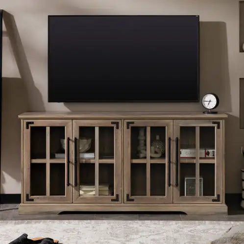 Modern Farmhouse Windowpane Glass-Door TV Stand