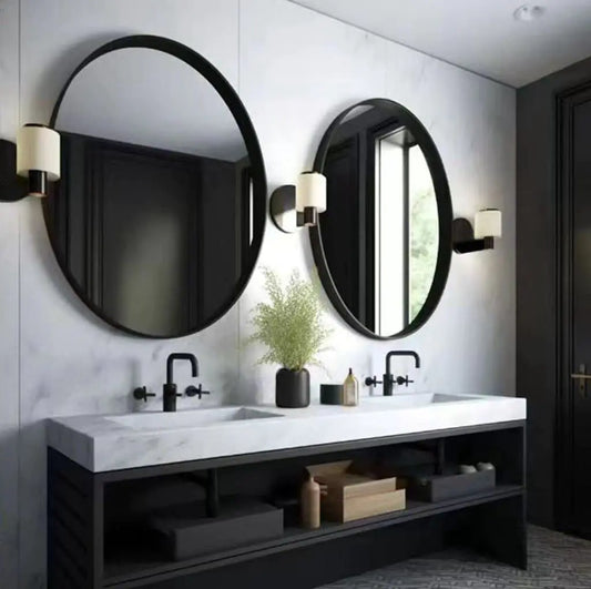 30 Inch Black Circle Metal Frame Mirror (2-Pack)