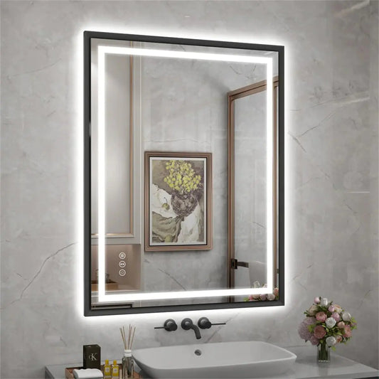 24"x 32" Black Frame Anti-Fog Shatter-Proof Memory 3 Colors LED Vanity Mirror