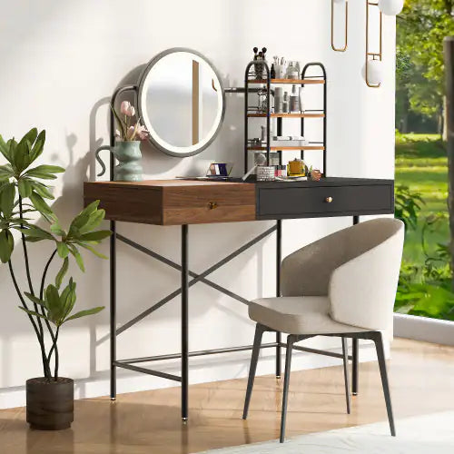 Makeup Vanity Desk With 3-Mode Lighted Mirror and Wireless Charging Station