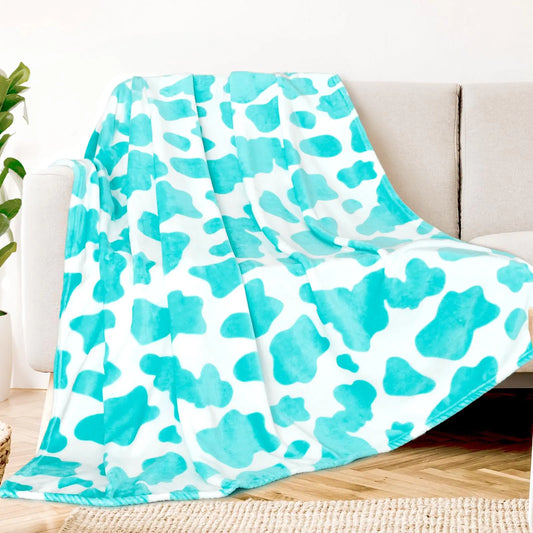 Blue Cow Print Throw Blanket
