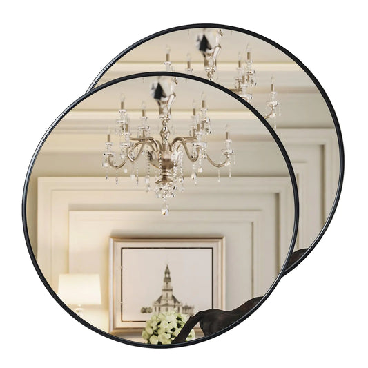 24 inch Black Metal Frame Circle Mirror