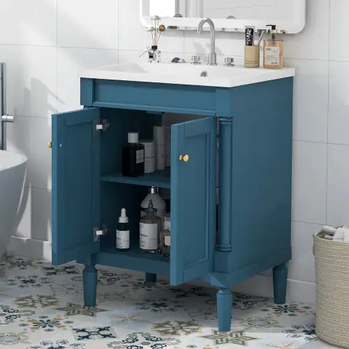 2-Tier Bathroom Vanity With Top Sink and Storage Cabinet