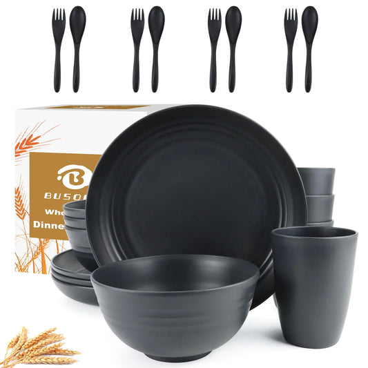 20 Pieces Black Wheat Straw Dinnerware Sets