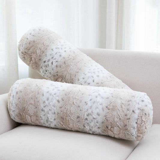 Snow Leopard Faux Fur Cylinder Pillows