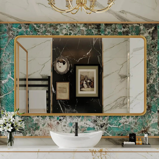 Gold Framed 55x30 Inch Rounded Rectangle Mirror
