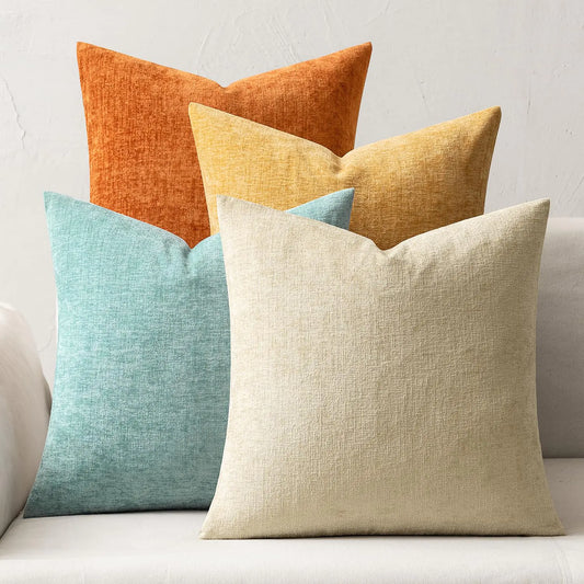 MIULEE Couch Throw Pillow Covers 18x18 Inch Set of 4 Neutral Teal-Orange Soft Chenille Pillowcases Farmhouse Boho Cushion Shams for Spring Modern Home Decor Sofa Living Room Bed