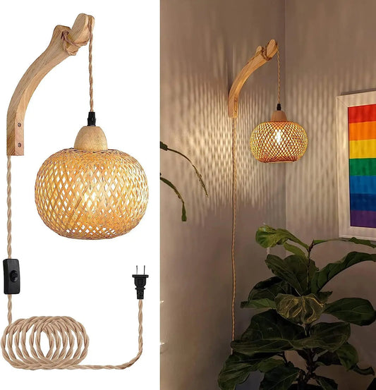 Natural Rattan Bamboo Lantern Wall Lamp