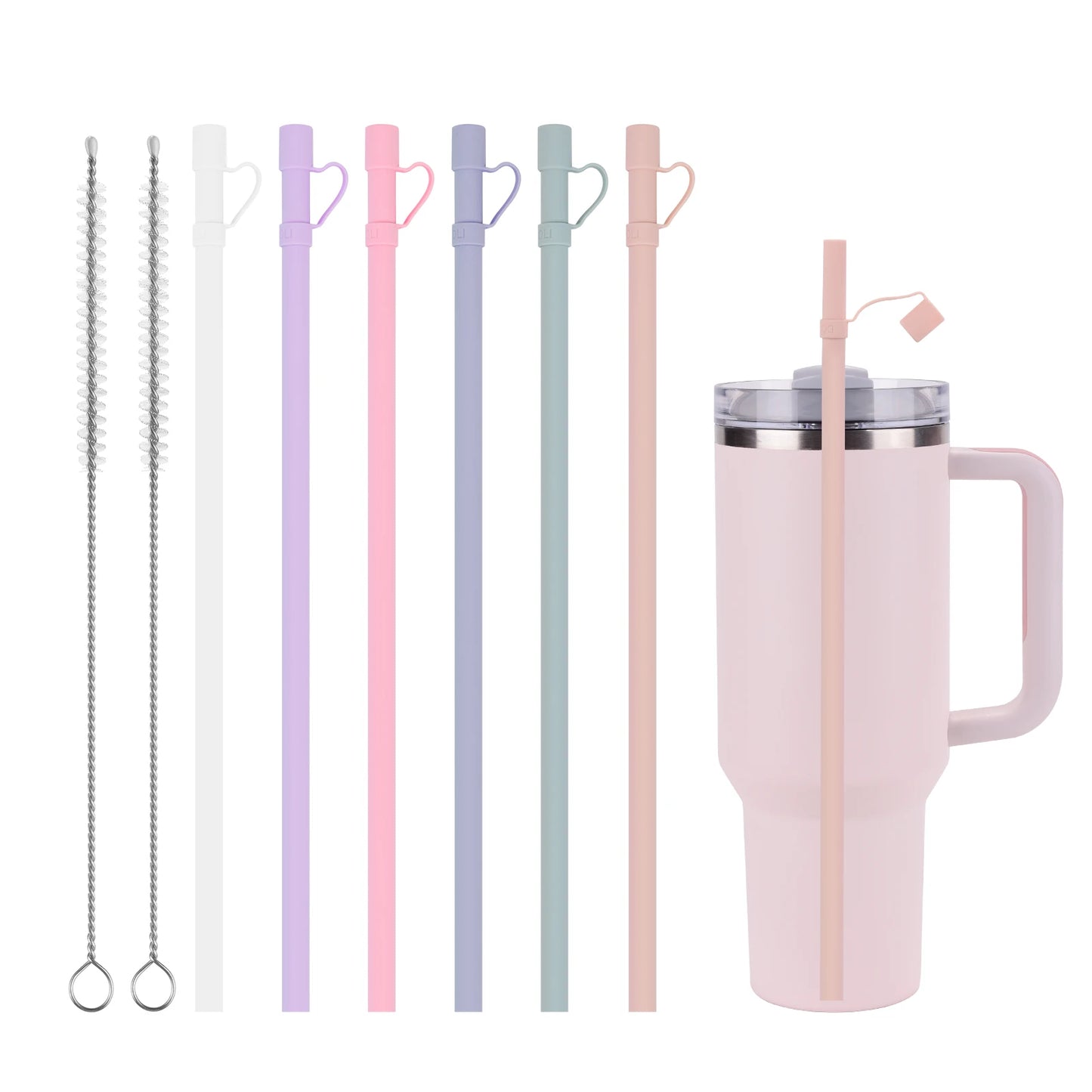 6pk Replacement Long Silicone Straw w/ Straw Cover