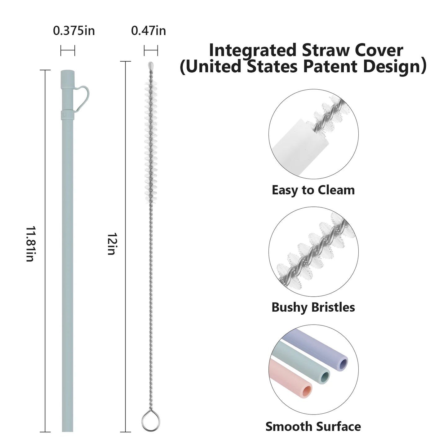 6pk Replacement Long Silicone Straw w/ Straw Cover