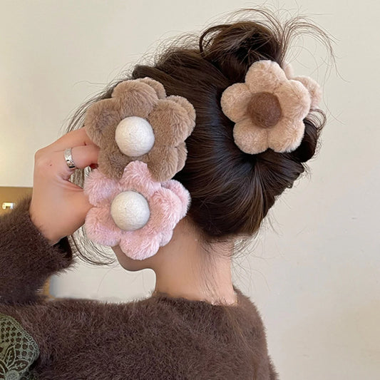 Plush Flower Hair Claw Clip