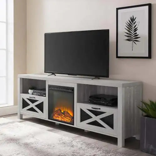 Stone Grey Fireplace TV