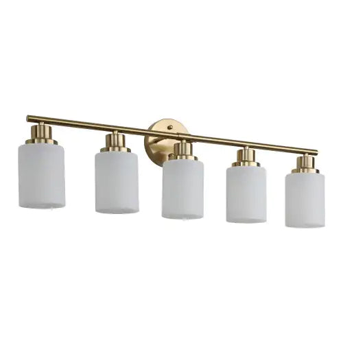 5 Gold Bathroom Vanity Lamp, Frosted Glass Shade