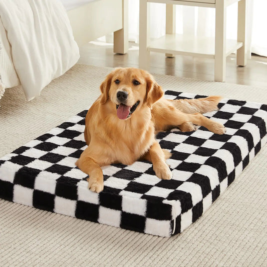 RRPETHOME Dog Bed Large Sized Dog Bed Waterproof Dog Bed for MediumLarge Extra Large Size Dogs Dog Crate Furniture with Non-Slip Bottom Checkered Dog Bed with Washable Cover (Black&White)