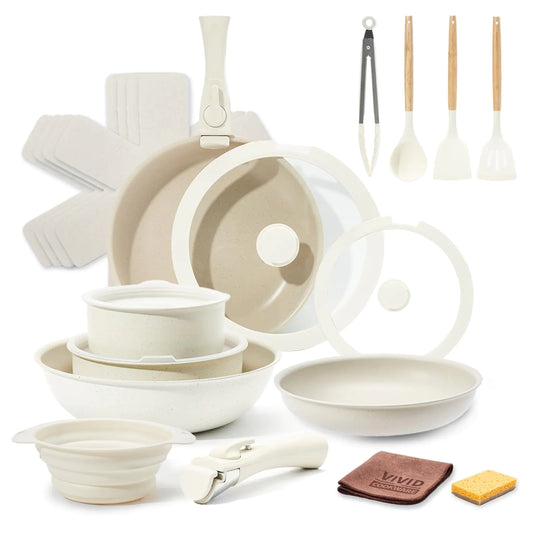 22pcs Pots and Pans Set Non Stick Ceramic Cookware Set with Detachable Handle Pot