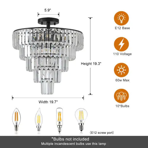 Large Contemporary Style Black Crystal Chandelier