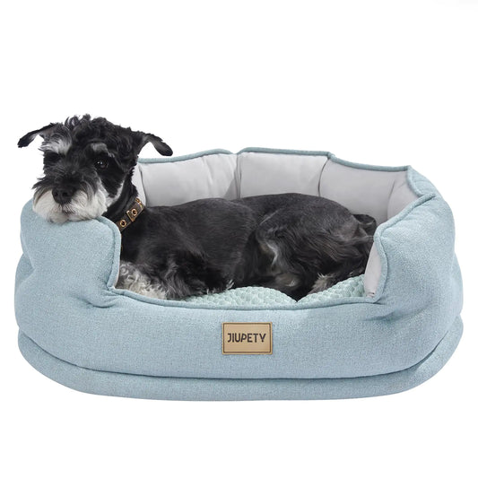 Jiupety Cat Bed for Indoor Cats with Cozy Cat Mat Round Cozy Small Dog Bed Made of Luxury Fabrics Large Cat Bed for Kitten and Puppy L(25"×21"×9") Green.