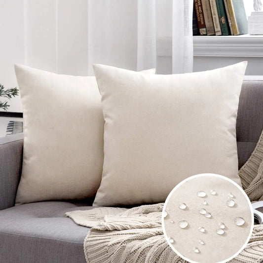 Pack of 2 Decorative Outdoor Solid Waterproof Throw Linen Pillow Covers