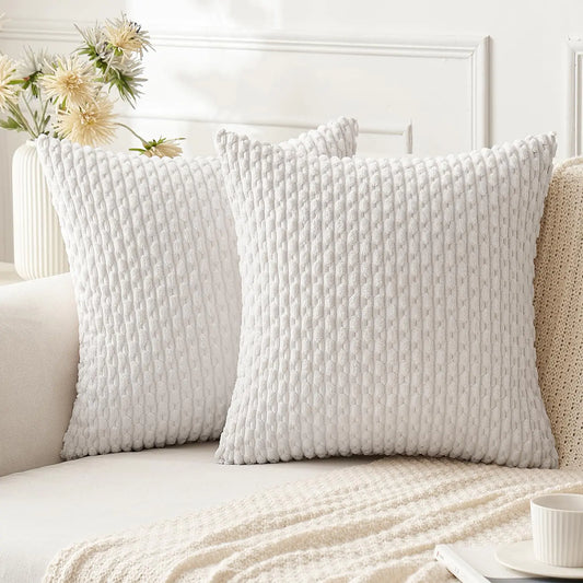 Pack of 2 White Decorative Throw Pillow Covers 18x18 Inch