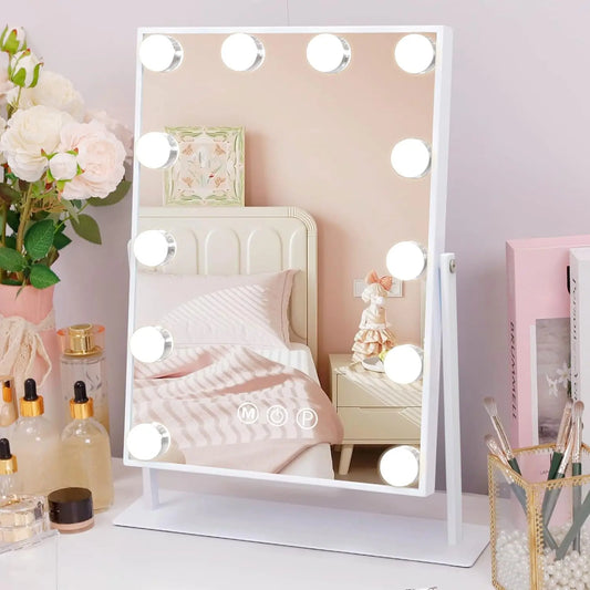 White Vanity Mirror with Lights and 10x Magnification