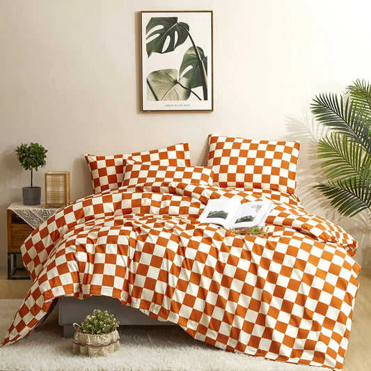 Rust Plaid King Comforter Set 3Pcs