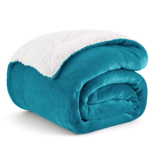 Teal Twin Size Sherpa Fleece Throw Blanket