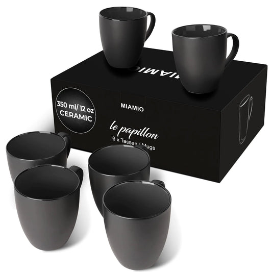 Set of 6 Stoneware Coffee Mugs 12 Oz